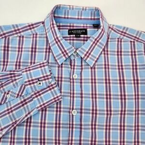 J Maverick New York Mens Plaid Button Front Shirt L/SH Blue Pink Preppy Business